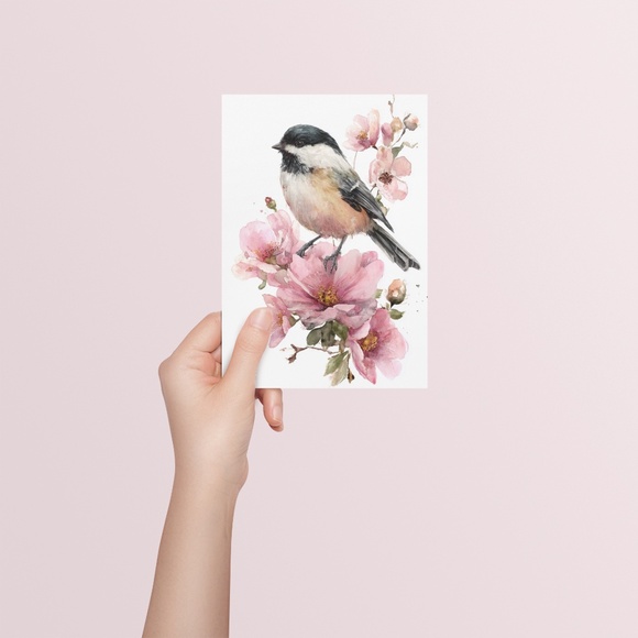 Watercolor Chickadee Bird Portrait Wall Art Print, Unframed - Charming Nature - Picture 5 of 6